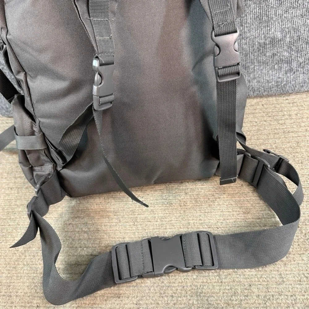 VISM Tactical Military Style Backpack Black Canvas MOLLE Webbing Multi-Pocket